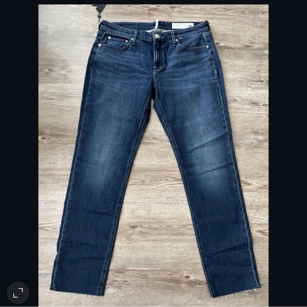 Rag Bone Dre Slim Boyfriend Jean Womens 32 Ella Wash Raw Hem Full Length New